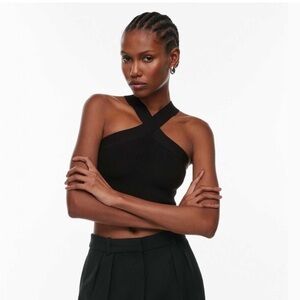 Aritzia Babaton sculpt knit criss cross crop top